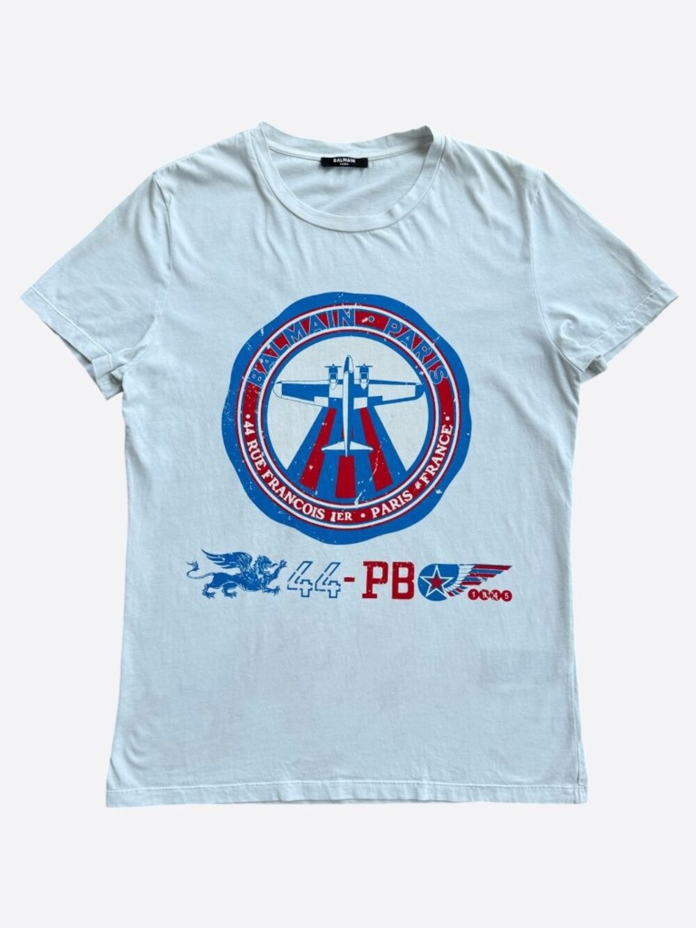 Balmain White & Blue Aviator Graphic T-shirt